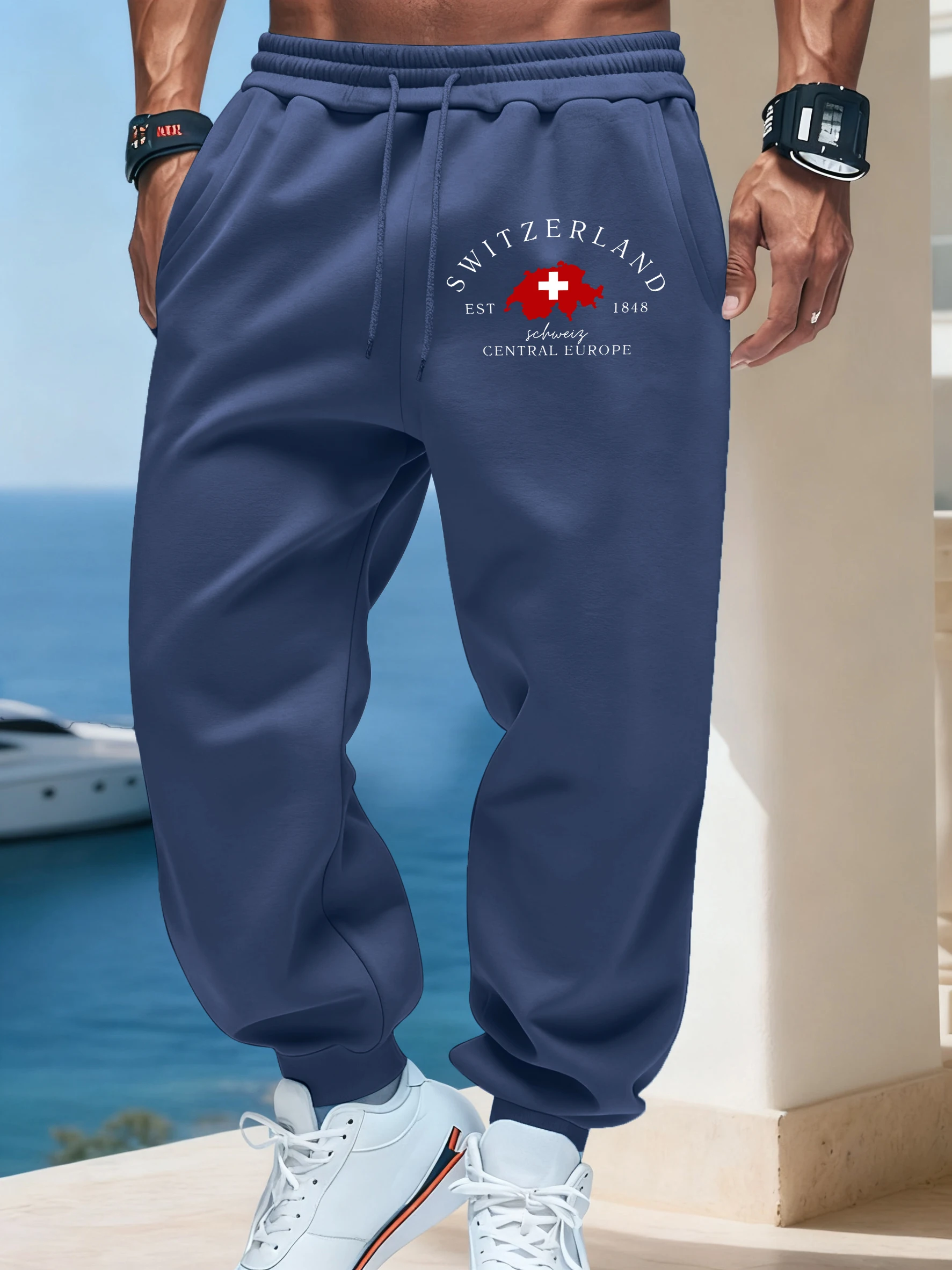 

Switzerland Flag Prints Sport Soft Britches Unisex Basics Casual Pants Drawstring Warm Long Pant Fashion Street Sweatpants Mens