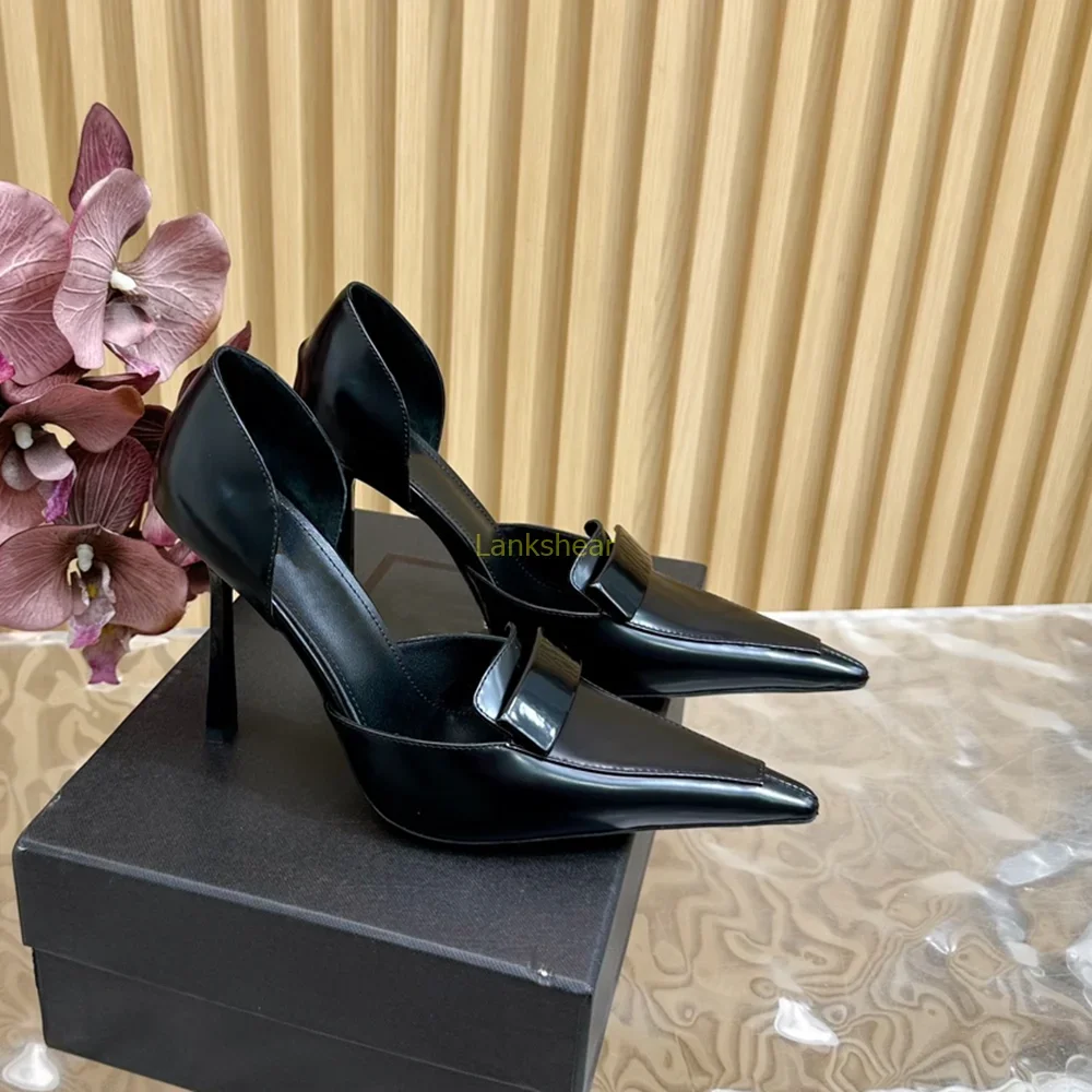 Shing Patent Leather Cover Heel Pumps Sexy Pointed Toe Thin Heel Slip On Solid New Arrivals Fashion Wodern Shoes