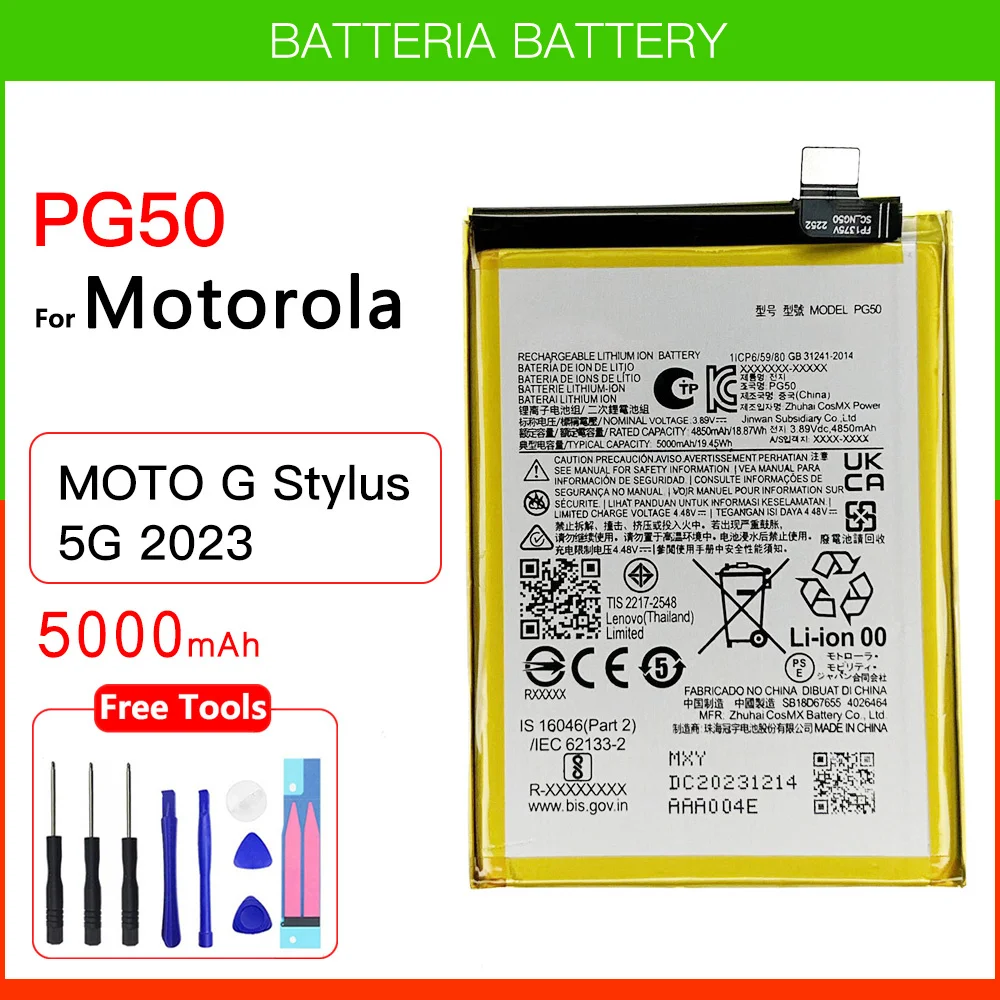 

100% Original Genuine 5000mAh PG50 Replacement Battery For Motorola MOTO G Stylus 5G 2023 Batteries Batteria + Free Tools