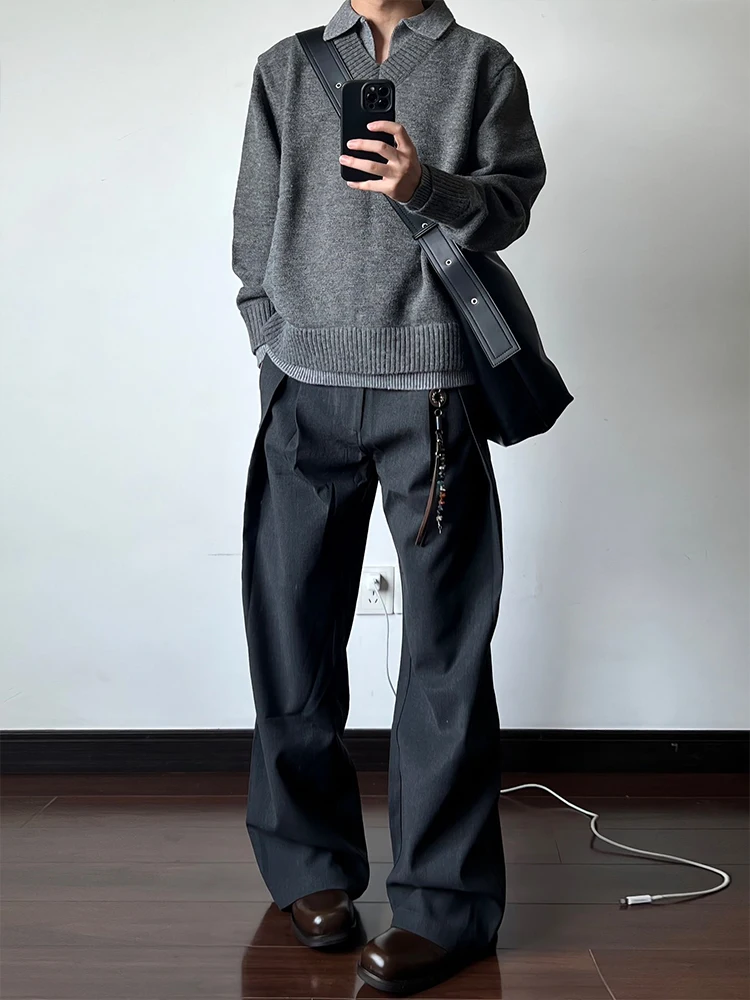 

Вязаный свитер в американском стиле ретро, мужской длинный све, повседневный свободный топ для поездок на работу, осенний ленивый аосфера, полиэфирное волокно