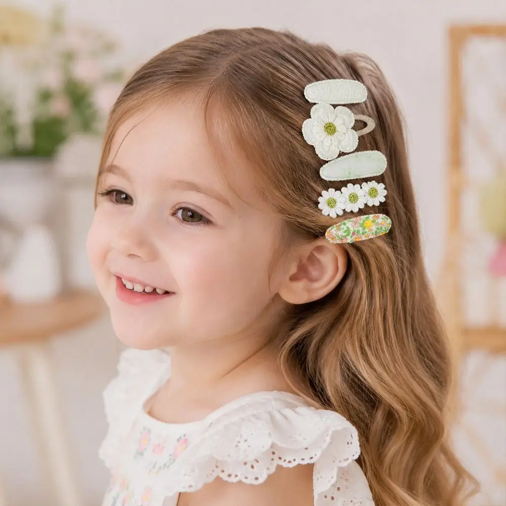 5Pcs/Set Fashion Pastel Daisy Hairpins Sweet Cute Floral Barrettes Handmade Hair Clips Women Girls