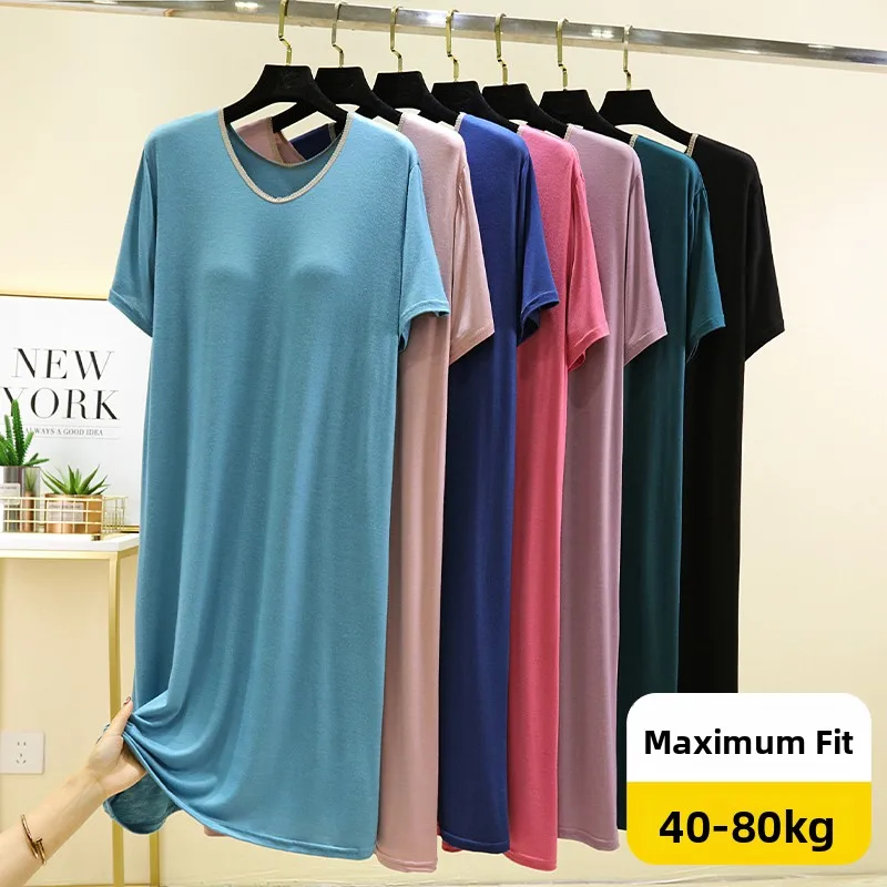 

Летнее модальное платье с подкладкой на груди, женское, больших размеров, с V-образным вырезом, коротким рукавом, свободное, повседневное, домашнее, длинное