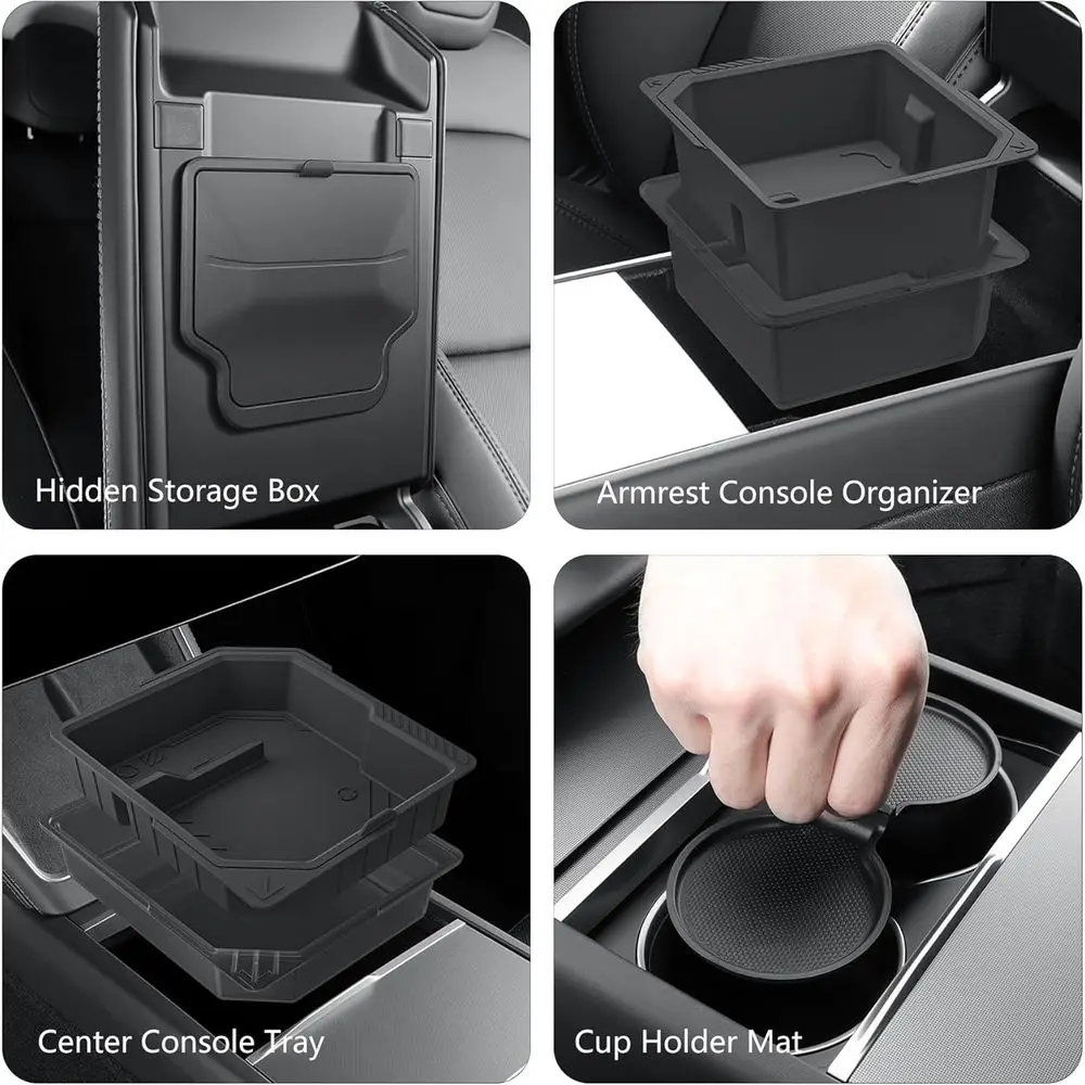 Tesla New Model Y Juniper 2026/Model 3 Highland Center Console Organizer Tray Accessories, Double Layer Space Console Storage Ac