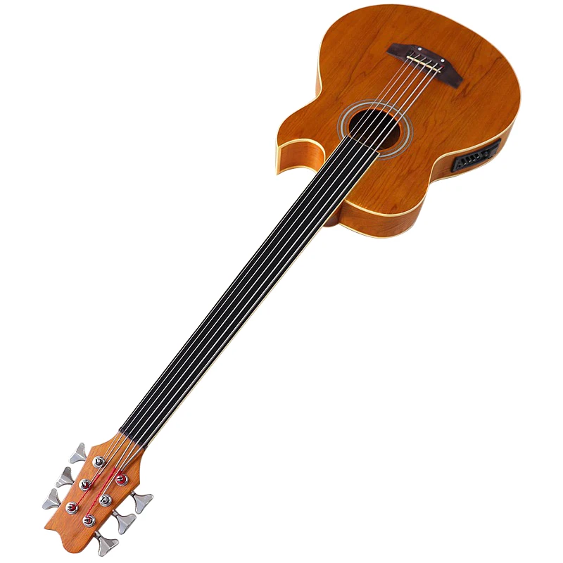 Fretless Yellow 6 string Electric Acoustic Bass Guitar 43inch Matte Ashwood Body Electric Folk Bass Guitar With Small Flaw