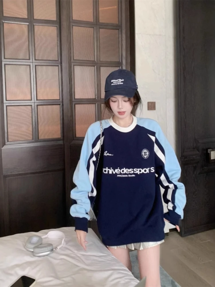 힙합 오버사이즈 셔츠 레트로 아메리칸 프린트 풀오버 봄 가을 신상 여성 루즈핏 긴팔 그래픽 탑 스트리트웨어 스웨트셔츠