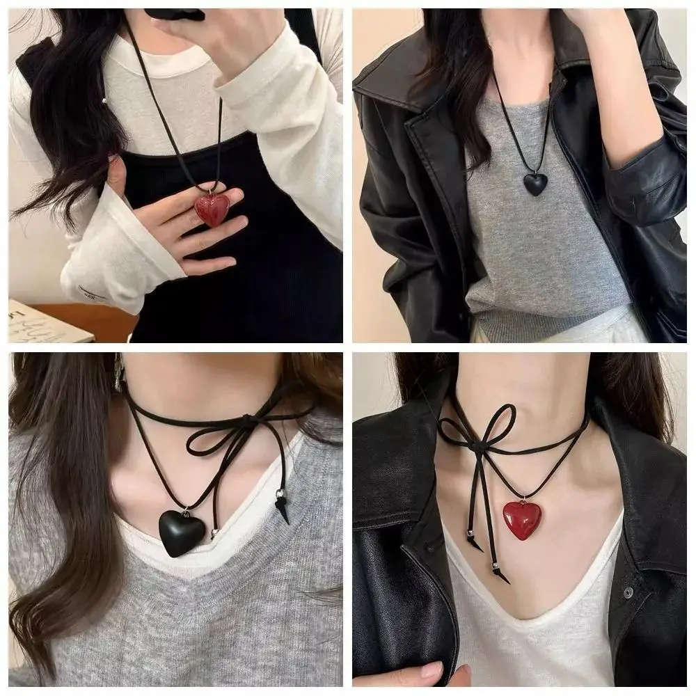 Elegant Velvets Heart Necklace Adjustable Pendant Necklace Neckchain Party Accessory