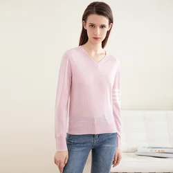 TC-178  100% wool women's clothing high-quality women's clothing simple fashion brand autumn new v-neck sweater