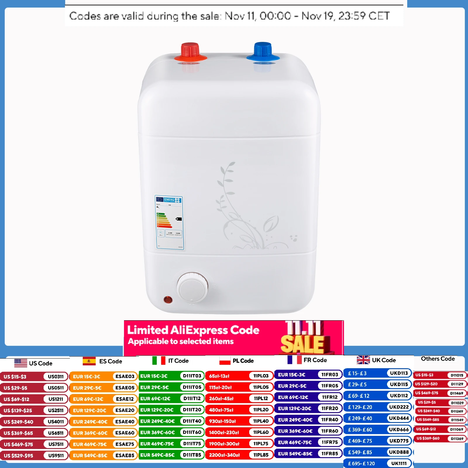 Chauffe-eau électrique 8L 220V 1500W, Type de stockage, sortie supérieure, chauffage de cuisine, chaudière à eau à chauffage instantané