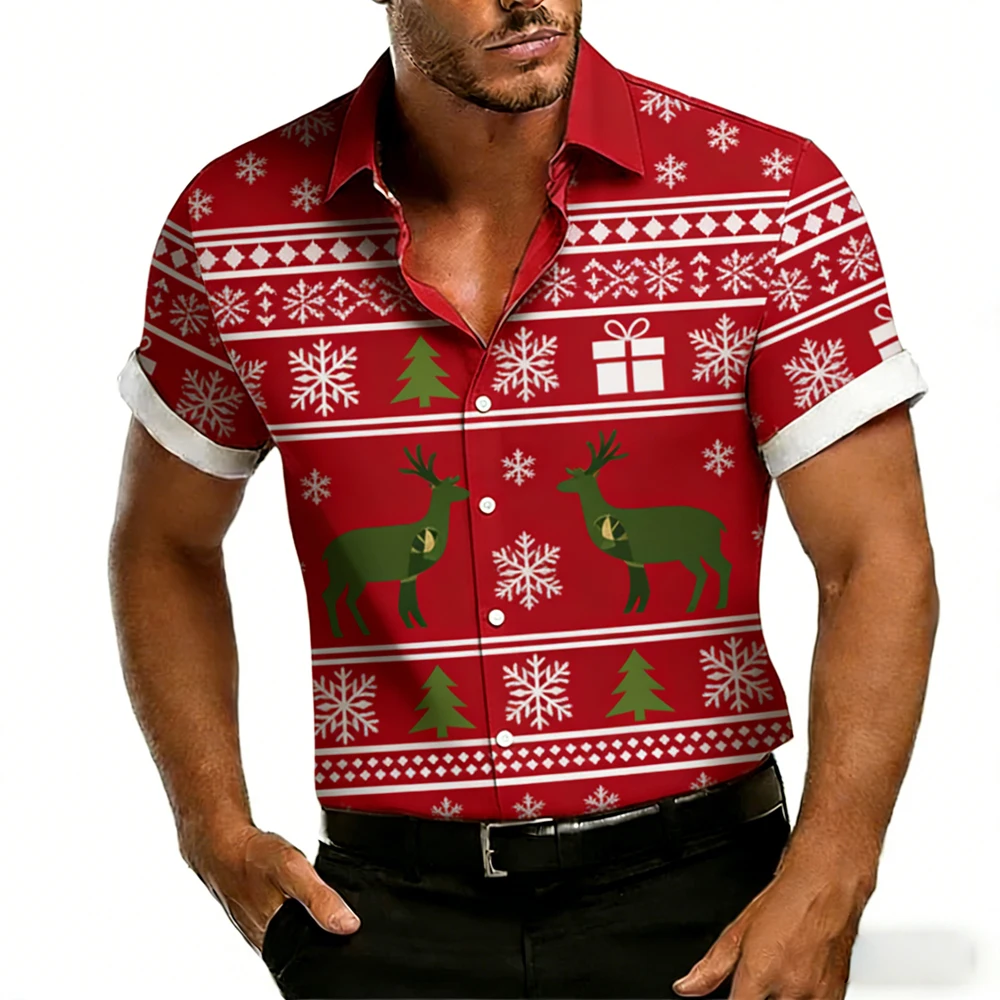 

Men's New Linen Christmas Fun Old Man Pattern 3D Printed White Shirt Hawaiian Casual Outdoor Short-sleeved Clothes Men for You