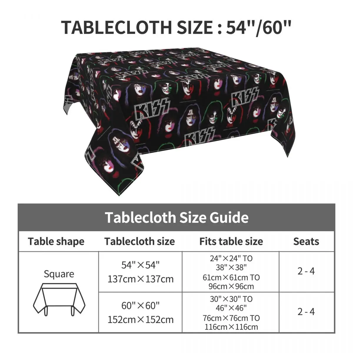 Kiss Band Group Tablecloth Rock Band Retro Table Cloth For Kitchen Dining Room Table Cover Waterproof Printed Table Decoration