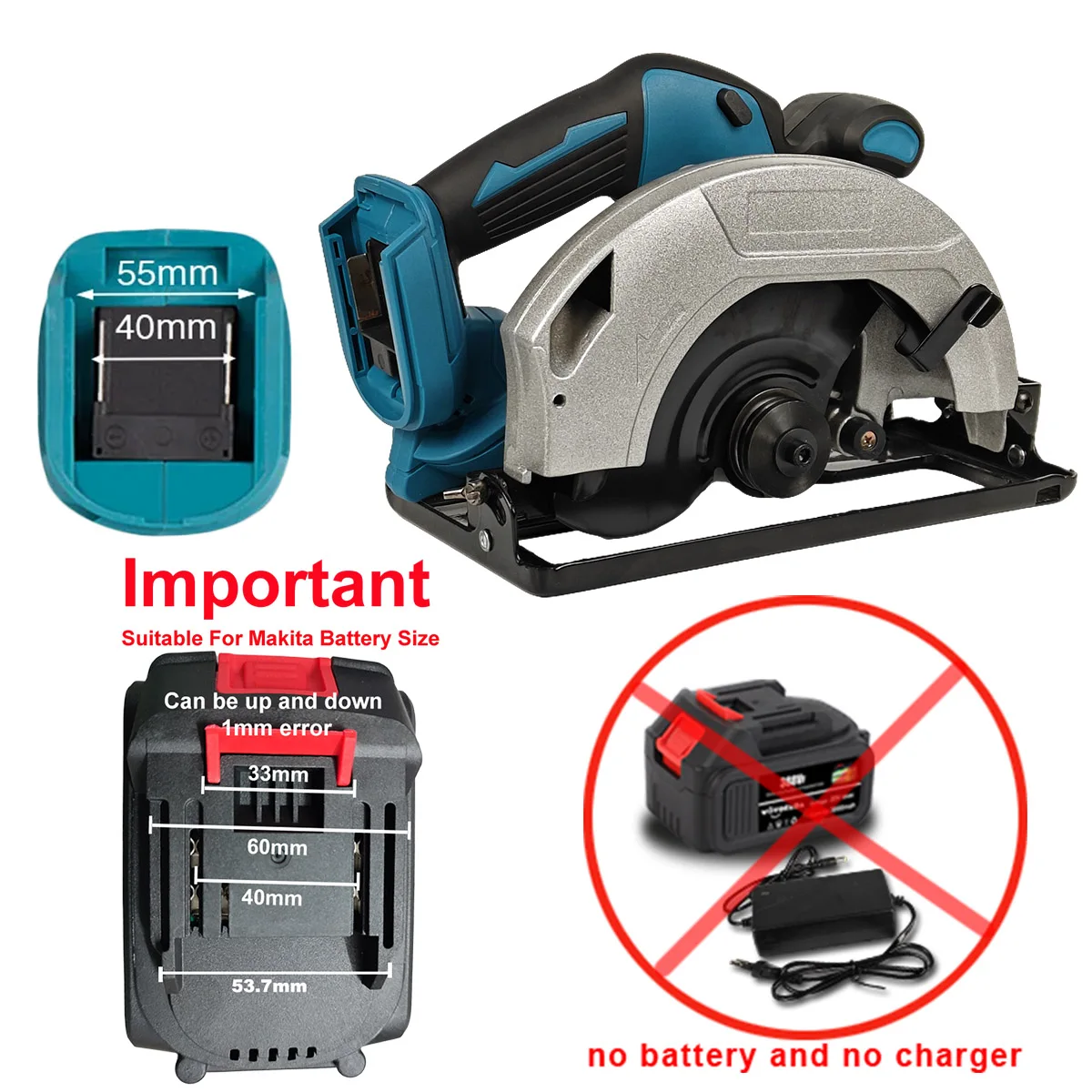 7 Inch 1200W Cordless Electric Circular Saw 180mm Saw Blade Adjustable Angle Cutting Woodworking For Makita 18V Battery