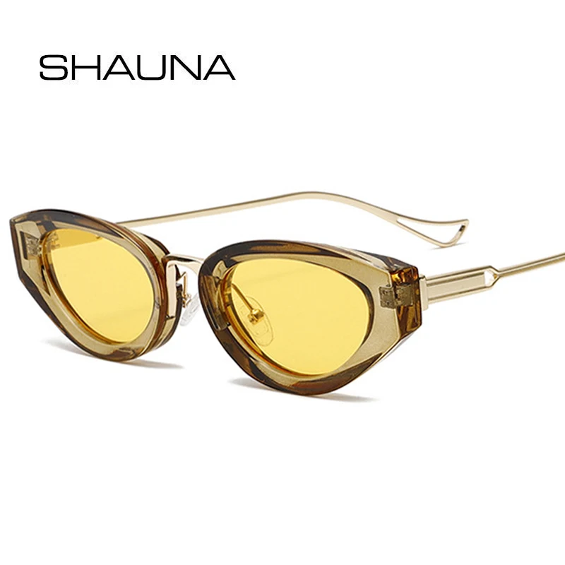 

SHAUNA Retro Small Cat Eye Women Sunglasses Fashion Gradient Shades UV400 Men Yellow Sun Glasses