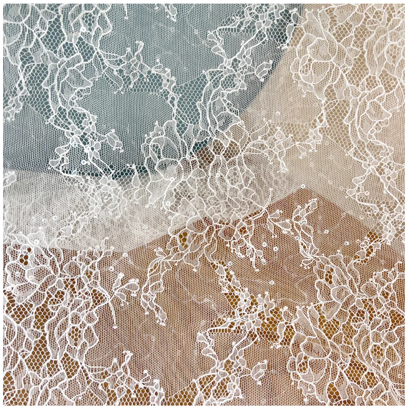 High Quality Off White Color Lace with Small Sequins Shiny Width(Height) 1.5 Meters 2023 NEW