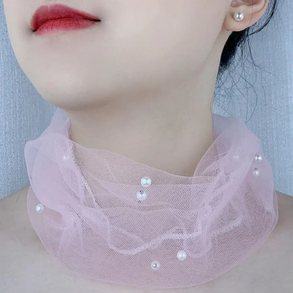 Bild 4: Eleganter elastischer Halswickel, einfarbig, Halskragen, Kunstperlen, Dekor, elastischer Organza-Spitzenschal, multifunktional