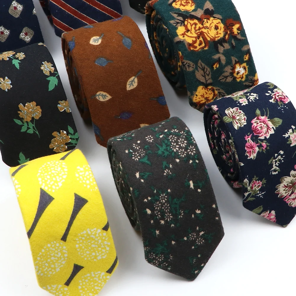 Mens Cotton Floral Slim Ties Casual Handmade Skinny Narrow Neck Tie For Wedding Party Suit Shirt Vintage Necktie Cravat Gift