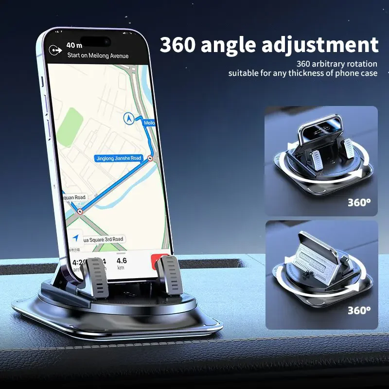 

360 Degree Rotation Car Phone Holder Dashboard Mount Horizontal Vertical Adjustable for Navigation Universal Strong
