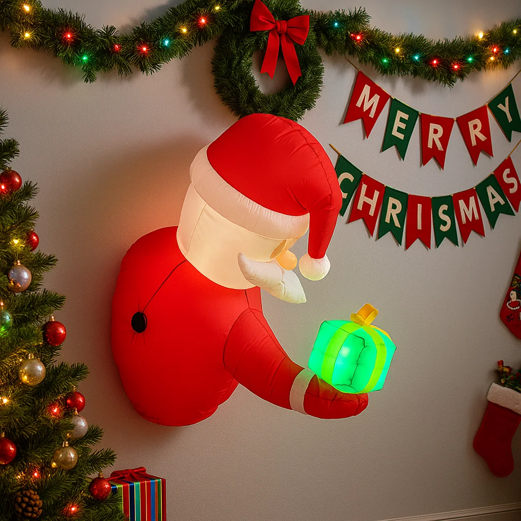 Papá Noel inflable de 1M/3,2 pies con luces LED de regalo, juguetes de decoración para el hogar, adornos navideños para patio, decoración de iluminación exterior para vacaciones