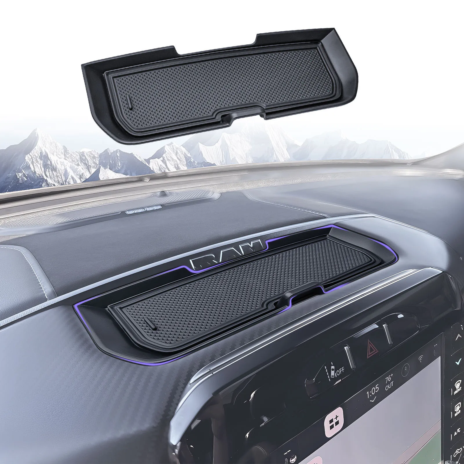 

Center Console Dashboard Storage Organizer Compatible with 2019-2026 Dodge RAM 1500 Behind Screen Dash Board Cover Storage Box