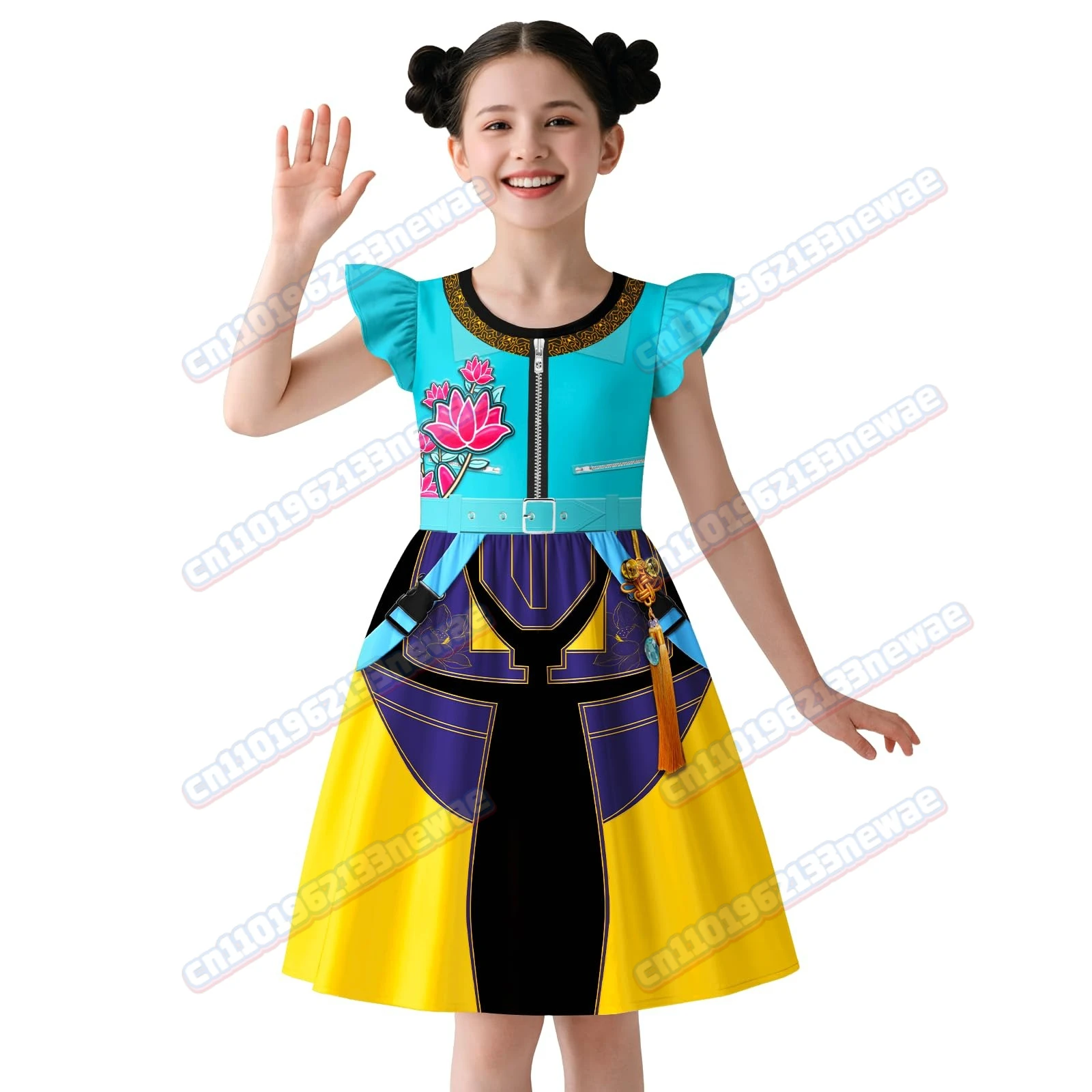 

KPop Demon Hunters Huntrix Kids Dress Cartoon Figure Printed Dresses Girls Casual Flying Sleeve Cosplay Costume Children Clothes