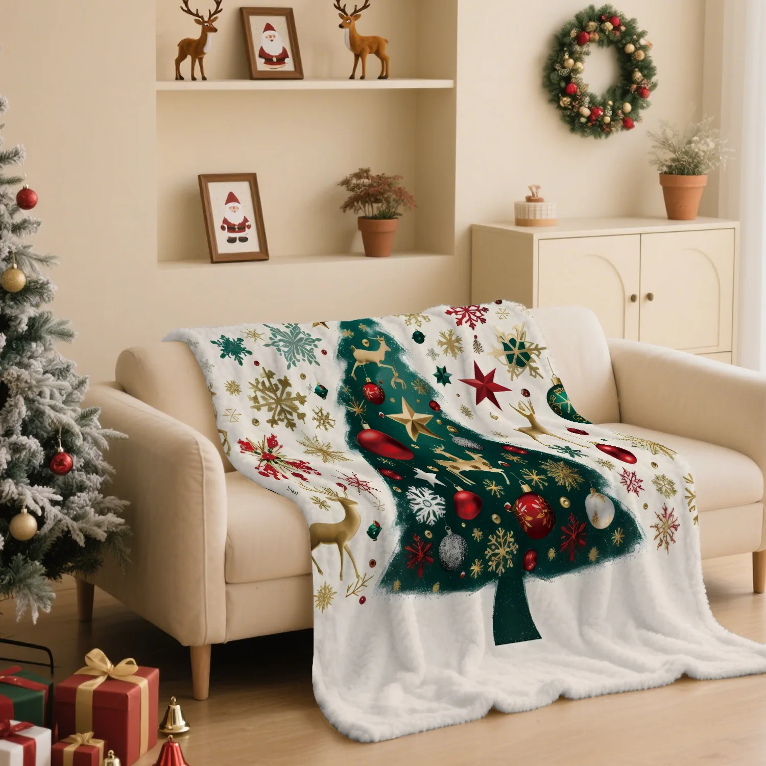 Christmas Anime Print Soft Flannel Small Throw Blanket Warm Air‑Conditioning Blanket Nice Holiday Gift for Home Sofa Bed Nap