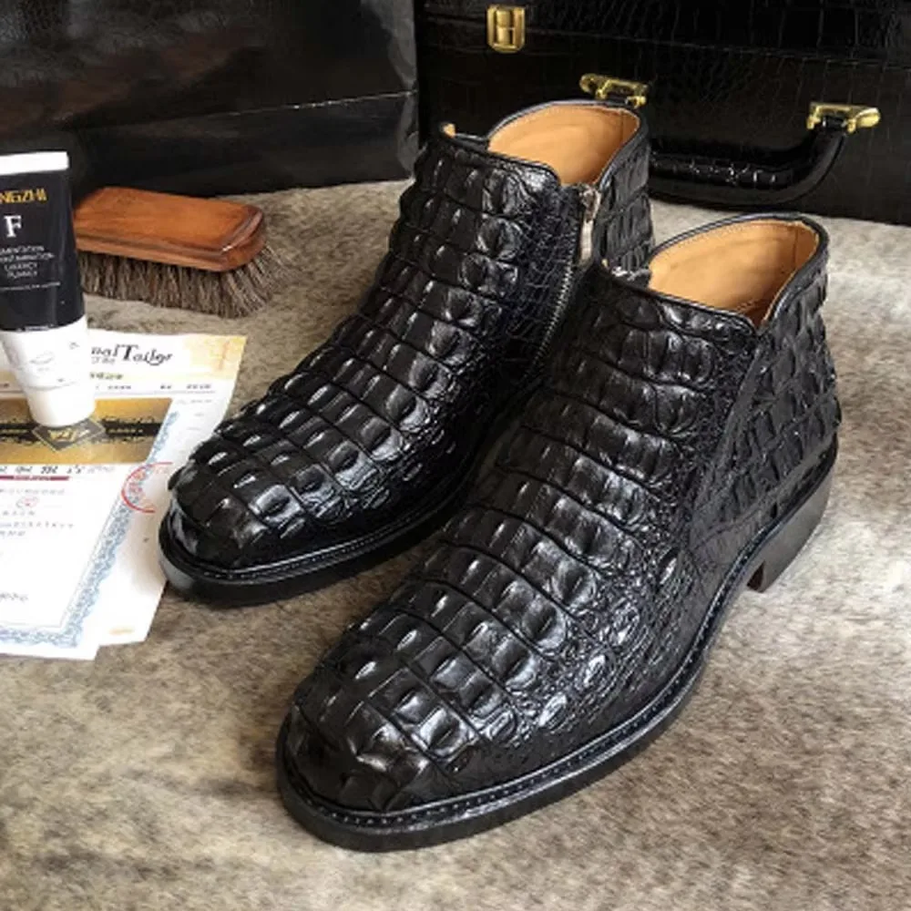 eyugaoduannanxie crocodile Men shoes men boots