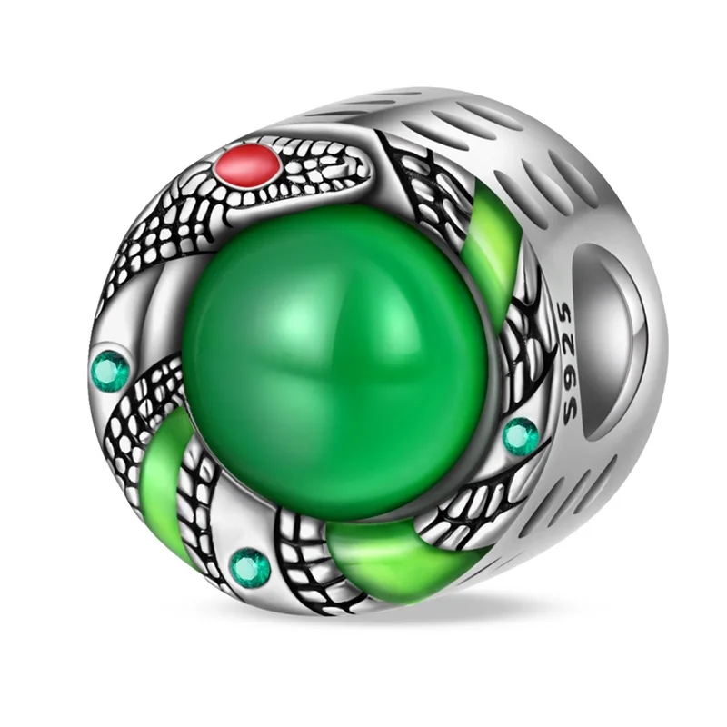 

925 Sterling Silver Green Cong Spirit Snake Charms Beads For Women Fit Original Bracelet DIY Birthday Party Jewelry Gifts