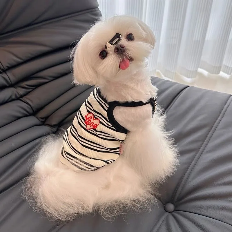 

Maltese Pink Striped Sling Dog Summer Clothes Breathable Pet Vest Teddy Casual Sun Protection Clothes S-2XL