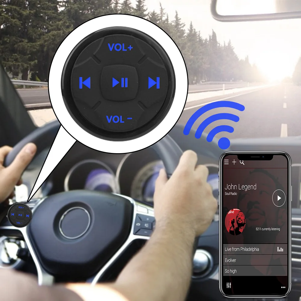 5 Keys Media Volume Button Remote Control Button Car Kit Styling Wireless Bluetooth Car Steering Wheel for Android IOS Universal
