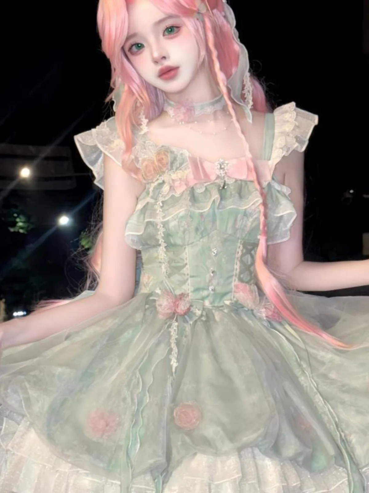 

Bow Dresses Forest Garden JK Lolita Princess Dress 3D Backless Girl Sweet Flower Bud Short Skirt Light Quare Neck Fluffy Dresses