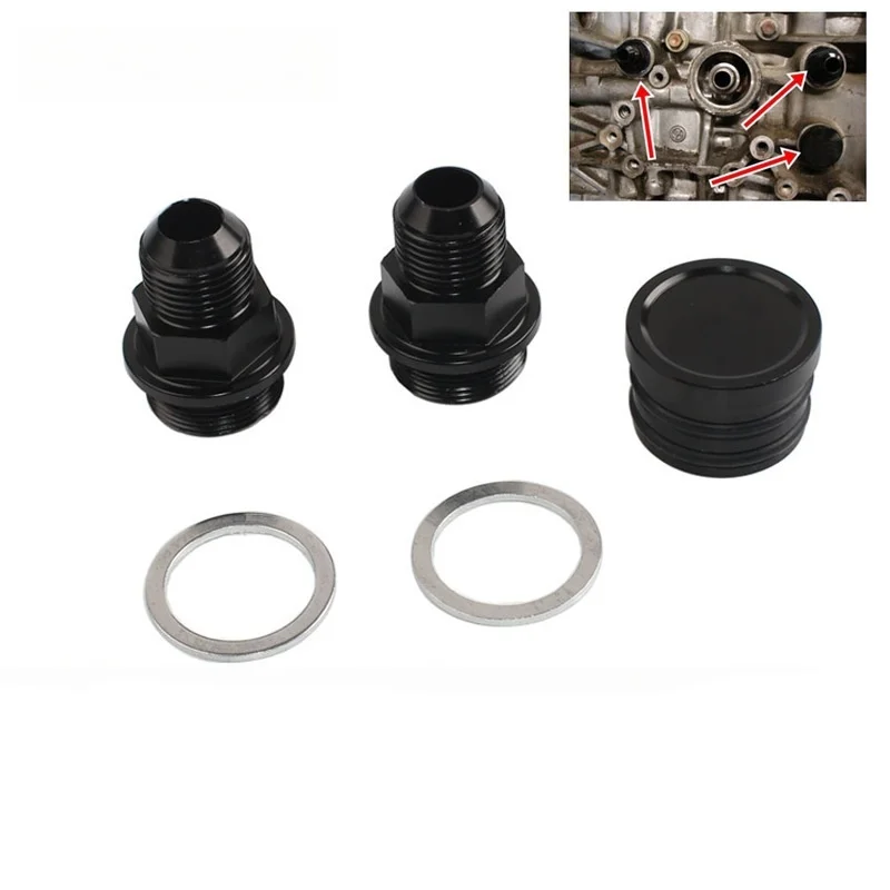 

Rear Block Breather Fittings And Plug Black For Honda Acura B16 B18C Catch Can M28 To 10AN