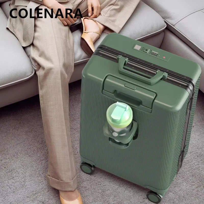 COLENARA Suitcase on Wheels Front Opening Laptop Boarding Case USB Charging Trolley Case 20