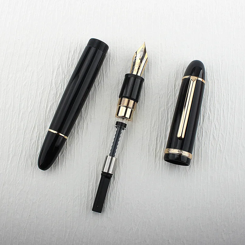 JinHao X159 pulpen hitam akrilik klip logam pulpen halus diperpanjang F 0.5mm