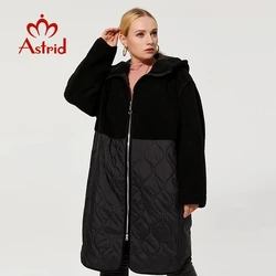 Astrid 2022 Women's autumn winter coat faux Fur tops Fashion stitching down jacket Hooded Oversize parkas Women coat  AM-7542