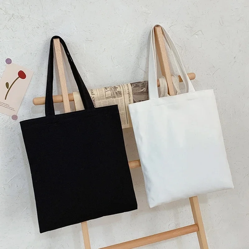 

10 pcs Large Capacity Canvas Shopping Bags Folding Eco-Friendly Cotton Tote Bags Reusable DIY Shoulder Bag Grocery Handbag