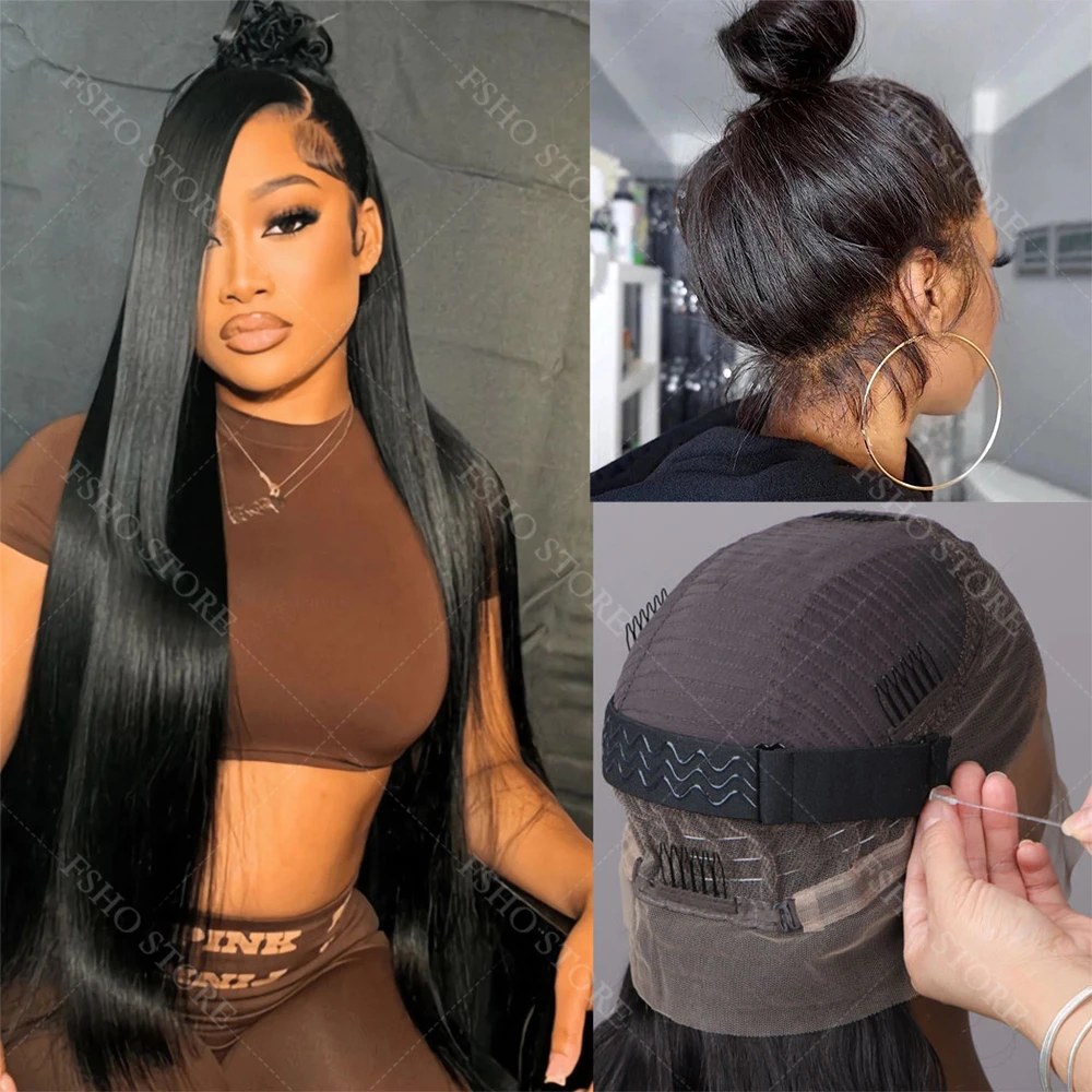 インビジブルドローストリングアップグレード隠しストラップ360フルレースフロントウィッグ接着剤不要プレストレートレースフロント人毛ウィッグ