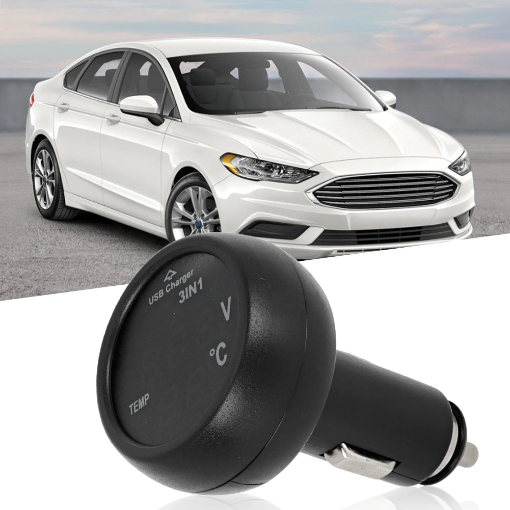 3 in 1 Car  3 in 1 Multifunctional Car Auto 12V/24V Digital LED Voltmeter Termometer USB  Car USB