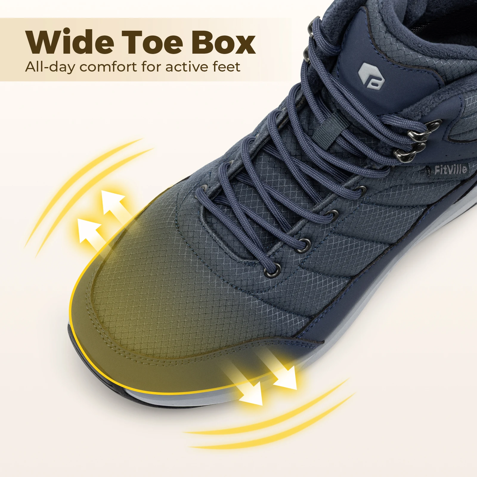 FitVille Snow Boots Men Wide Toe Box Autumn‑Winter Fur‑Lined Cold‑Resistant Warm Non‑Slip Outdoor Boots for Wide & Swollen Feet