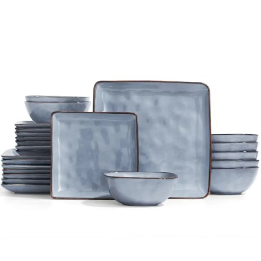 

Dinnerware Sets for 8, Ocean Square 24-Piece Kitchen Plates and Bowls Sets, Microwave and Dishwasher Safe, Scratch Resistant