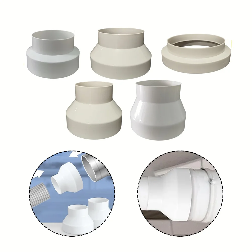 1 Stück ABS-Entlüftungsrohr-Reduzieradapter, geeignet für Kanalventilator, heiße und kalte Entlüftungsöffnungen, weiße Belüftungsrohrverschraubung, Entlüftungsteil