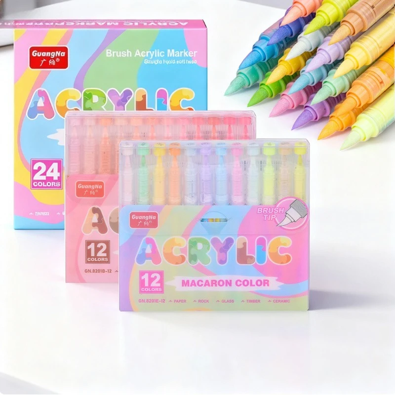 12/24color Straight Liquid Acrylic Marker Waterproof Sun-resistant Stackable Colors Hand-painted Graffiti Illustration Design