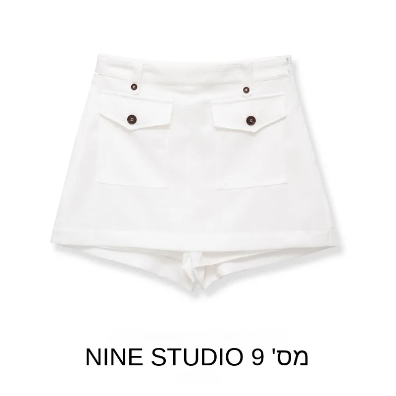 

Женские модные универсальные брюки-юбка с высокой талией, декорированные пуговицами, с откидными карманами, повседневные брюки с пуговицами на талии