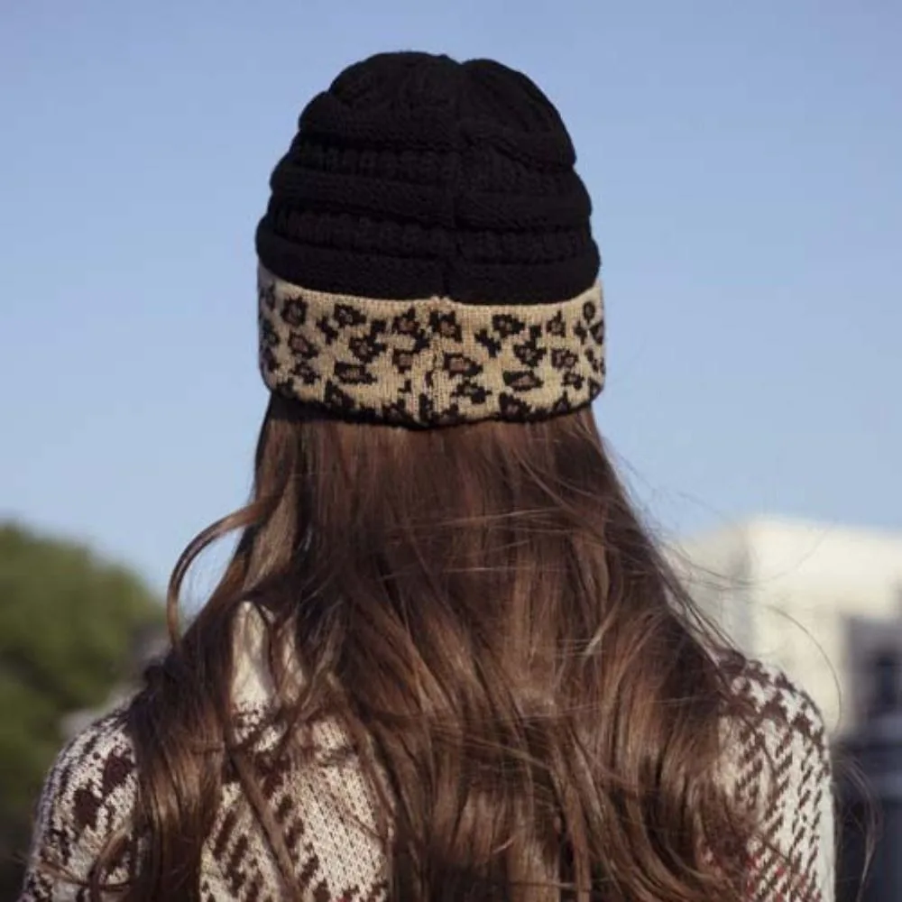 Wintermütze, verdickte Leopardenmütze, elastische Patchwork-Strickmütze, Y2K, weiche, warme Kopfbedeckung, zum Skifahren – Detail 12