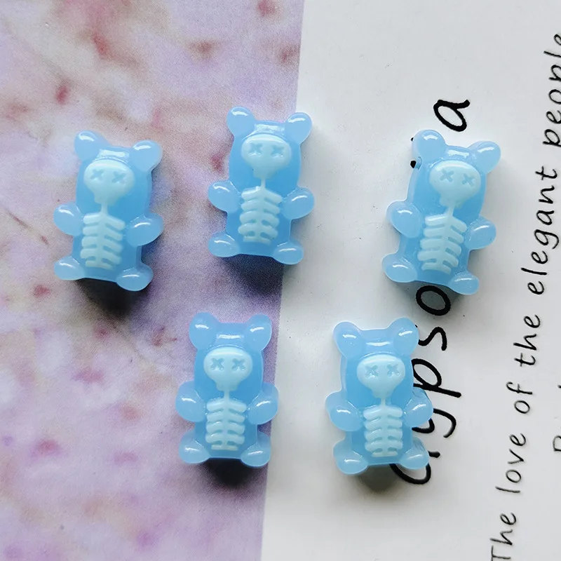 10pcs/bag Wholesale New Arrival Ins Popular Halloween 3D Kawaii Nail Art Resin Accessories Diy Skull Bear Decoration Charms