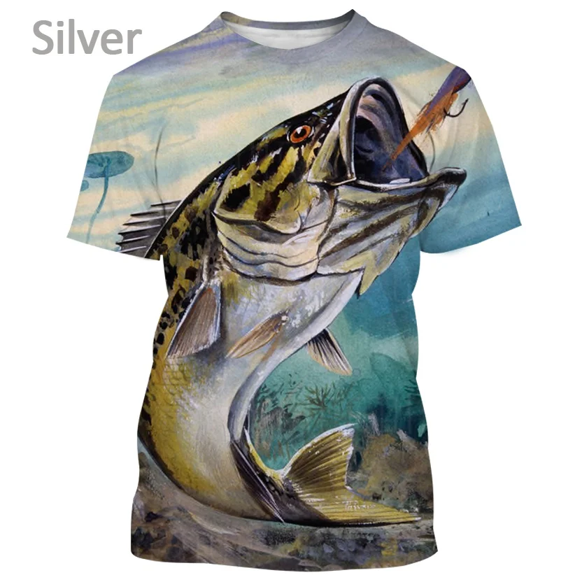 Printed Fish Hunting Pattern Design T-shirt Special T-shirt for Fishing Lovers Funny Animal Fish Printed Shirt Top