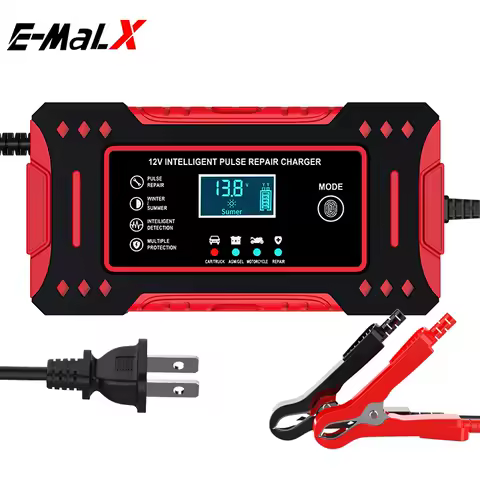6A 12V Intelligent Car Battery Charger Car and Motorcycle Battery Charging Unit Lead-Acid Battery Repair LCD Display