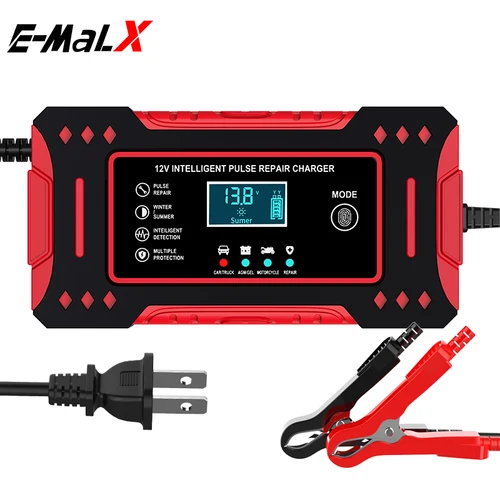 Cargador de batería de coche inteligente 6A 12V unidad de carga de batería de coche y motocicleta pantalla LCD de reparación de batería de plomo-ácido
