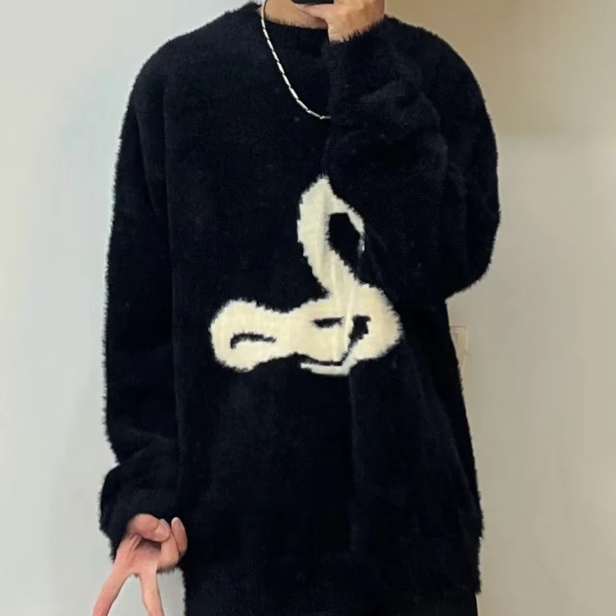 

Loose round Ne Knitwear Snake Design Large Size 300 Pou Autumn Winter Japanese Sle for Teenagers Couples Lazy Sle Sw...