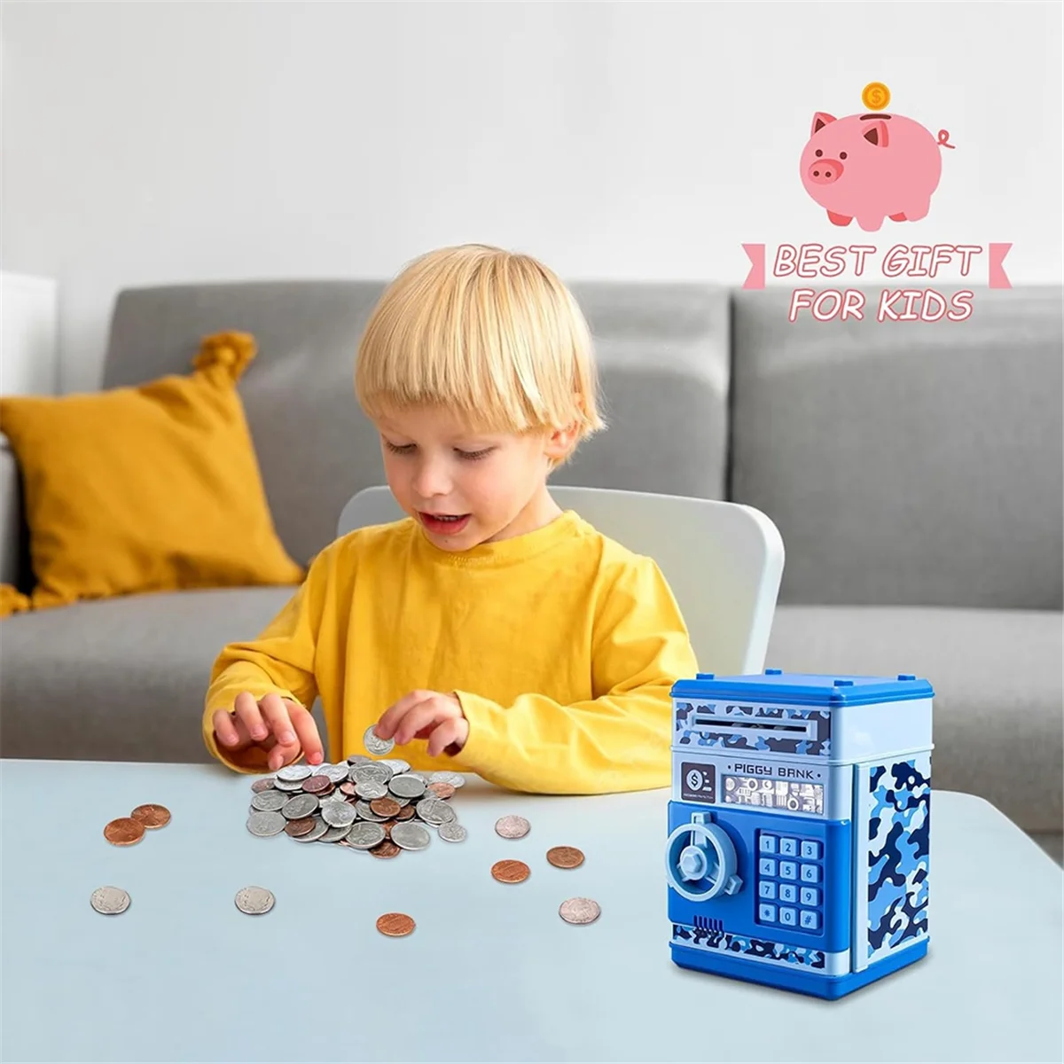 ATM Piggy Bank for Boys Girls, ATM Coin Bank Money Saving Box with Password, for Adults with Auto Grab Bill Slot Green