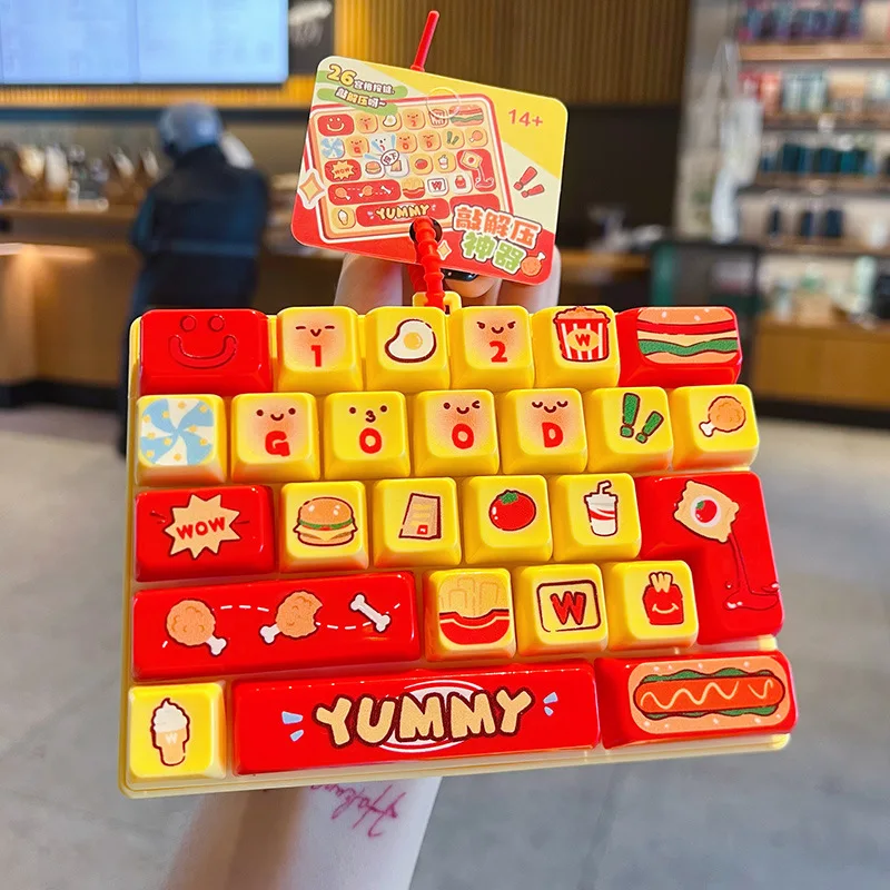 Cute 26 Grids Simulation Keyboard Keychain Animal Diary Desktop Fidgets Keycap Clicker Bag Pendant Stress Relief