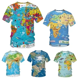 World Map Men's Fashion 3D Printed T-shirt Casual Fun Short Sleeve Novelty Men's Graphic T-shirt Tees Y2k Tops Mens Clothing